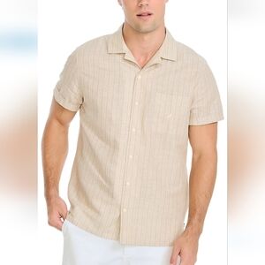 Nautica Linen Beige Pinstripe Shirt